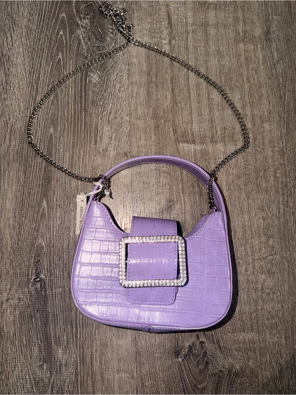 Urban Outfitters Lavender Croc-Embossed Mini Shoulder Bag with Rhinestone Buckle